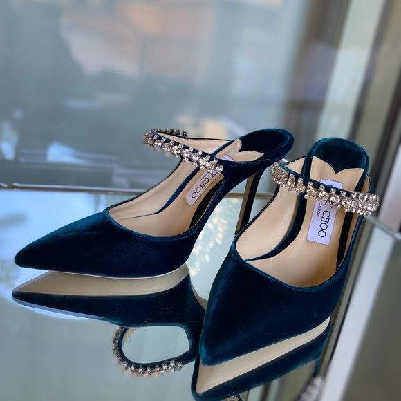 New Jimmy Choo Bing 100 Dragonfly Velvet Pumps with Crystal Strap 37 $995 - Picture 5 of 10